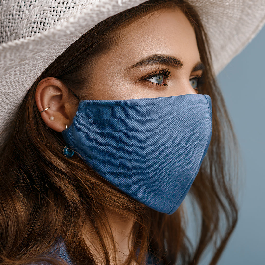 Image of woman wearing a blue mask