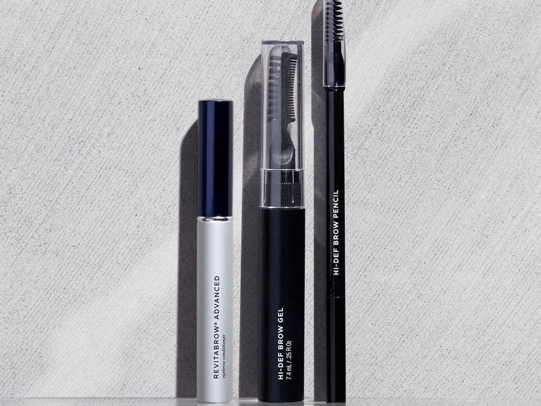 Image of RevitaBrow Advanced, Hi-Def Brow Gel, and Hi-Def Brow Pencil standing together